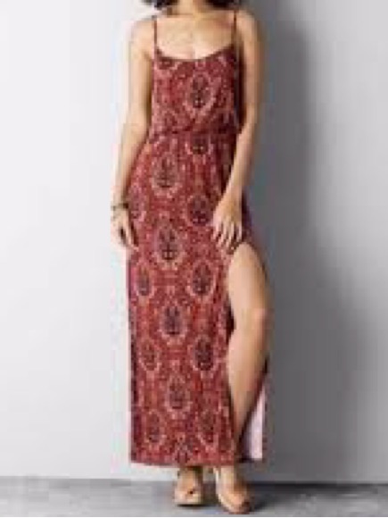 American Eagle Women’s Printed Maxi Sundress - Burgundy
